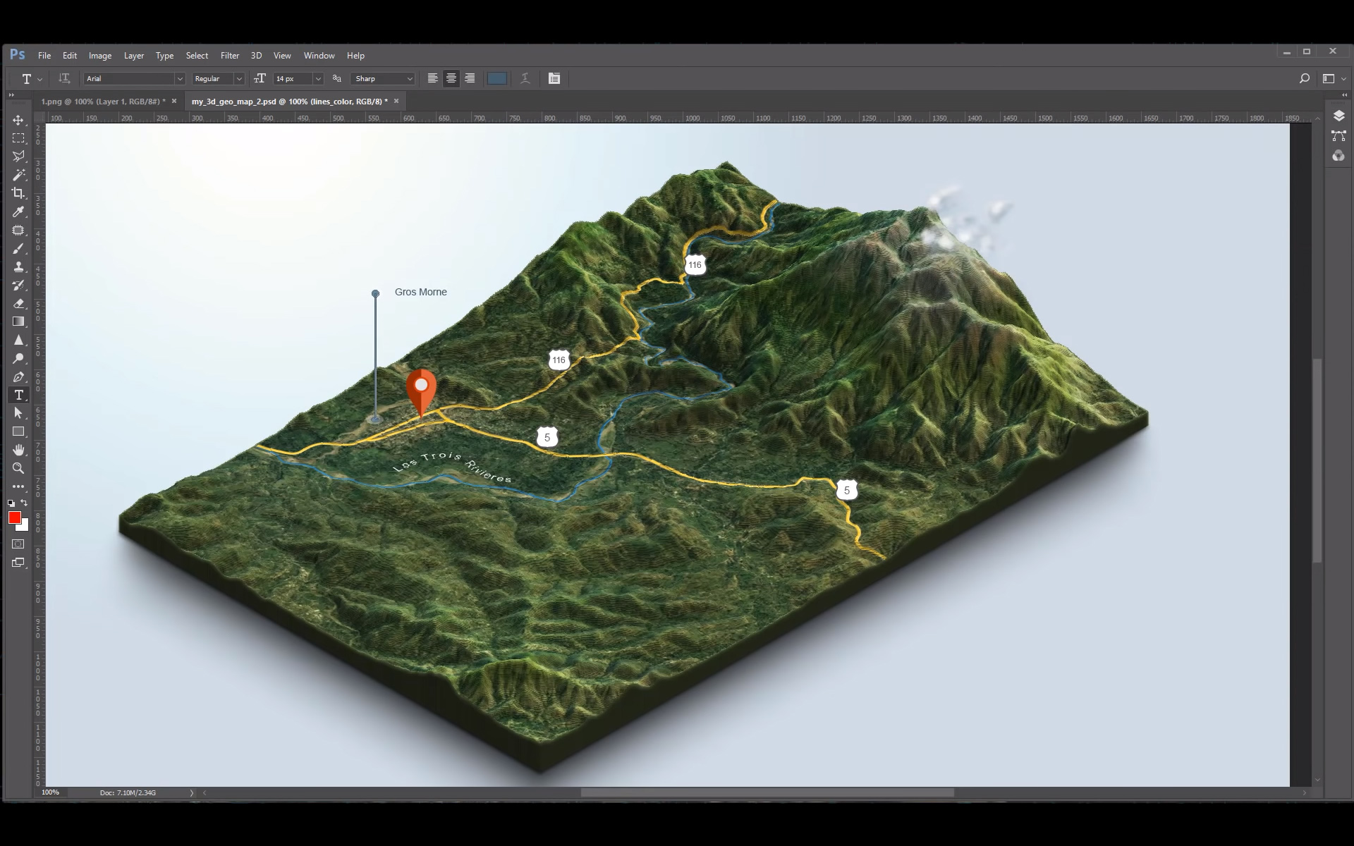 Z Google Mapy a nebo výškové mapy do 3D terénu – 3D Map Generator Terrain – Photoshop