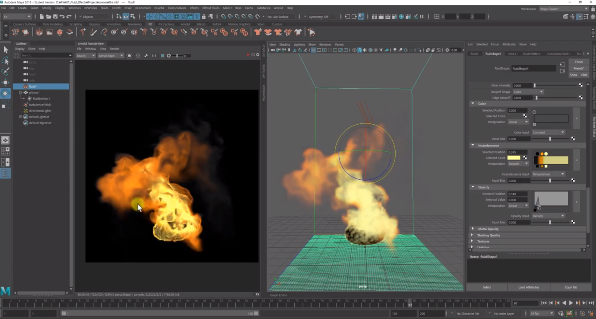 create a Fire with Fluid Effects in Maya
